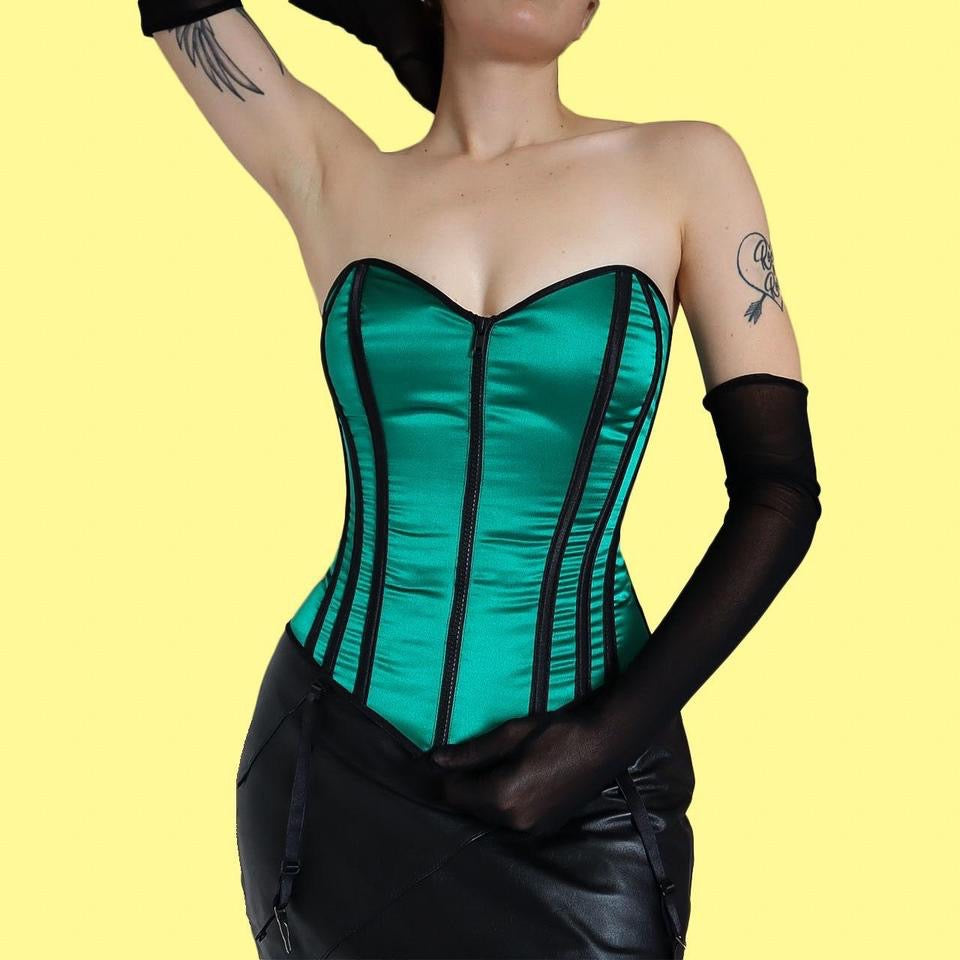 Shirley of Hollywood green zip up corset UK S