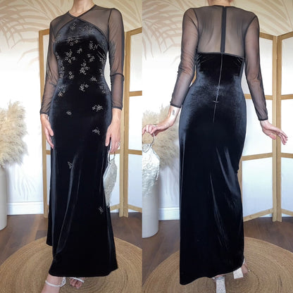 Gina Bacconi black velvet long sleeve evening dress uk 14