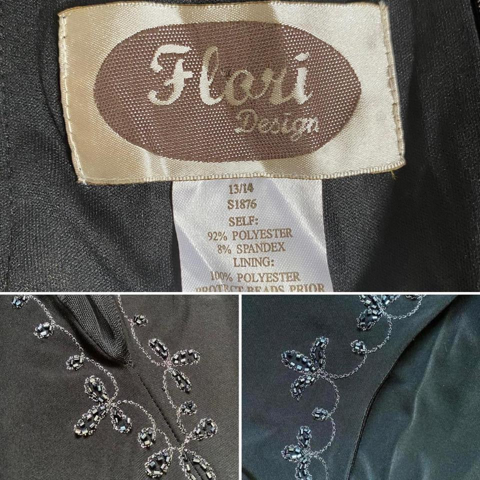 Black 90s Flori stretch flared hem evening dress uk 12 & 16 available