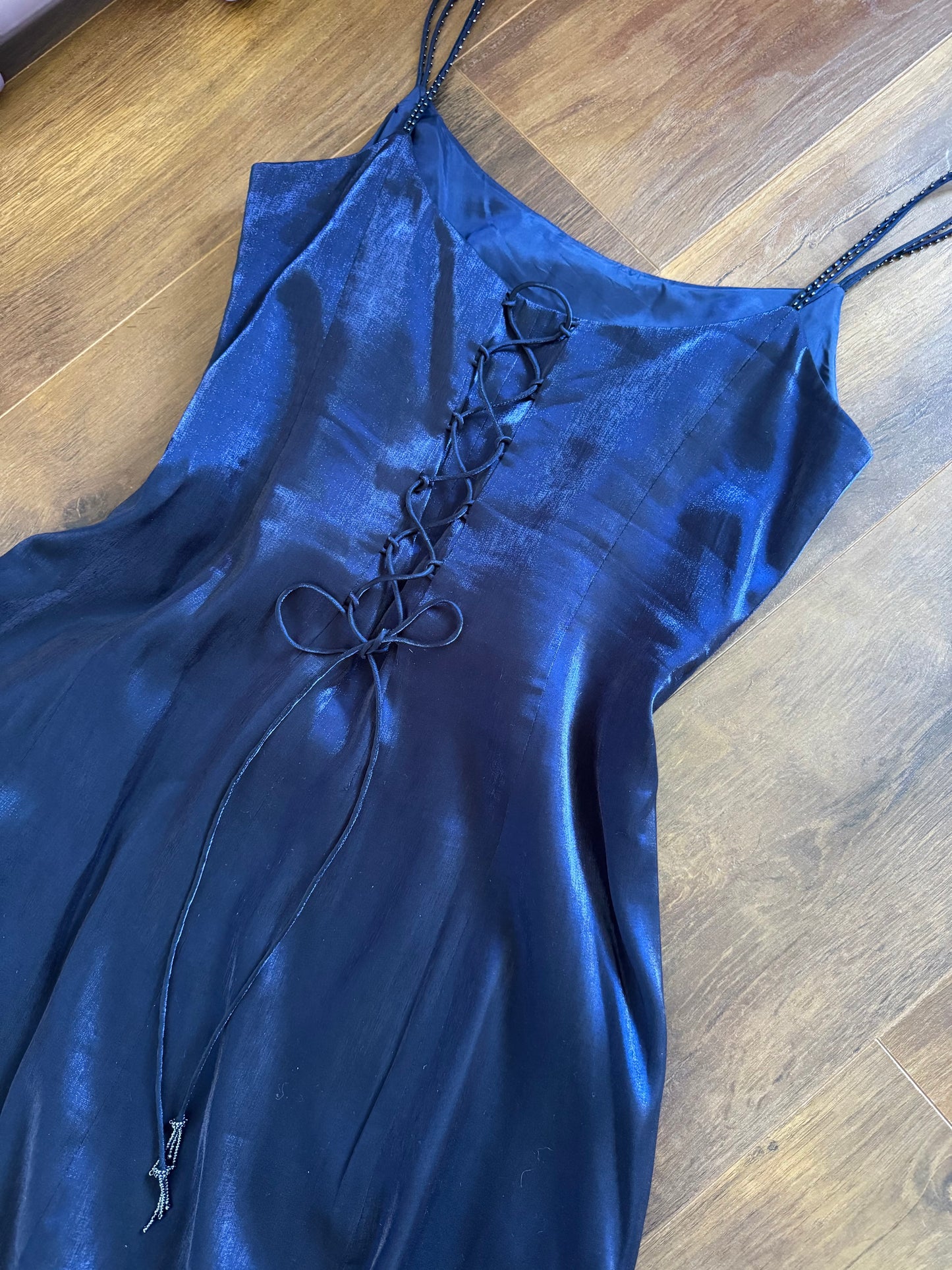 Navy Debut a-line beaded dress & shawl uk 12