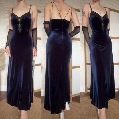 Emma Somerset navy velvet evening dress uk 14