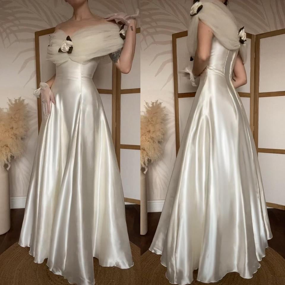 Dreamy vintage Ellis ivory satin wedding dress uk 14