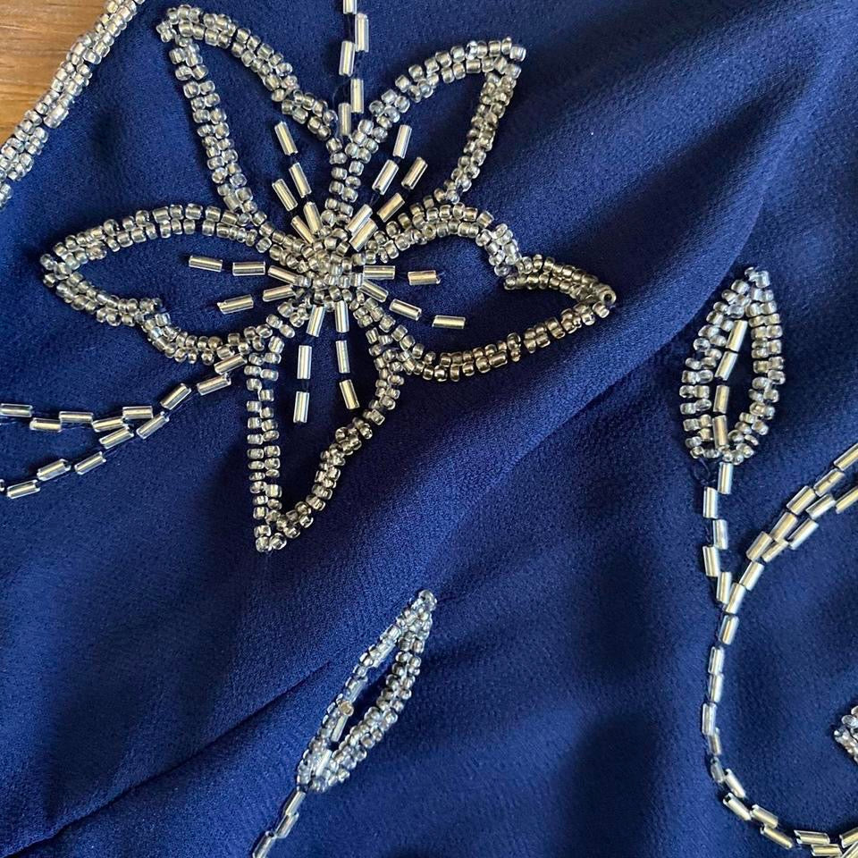 Navy Kaleidoscope beaded evening gown UK 16
