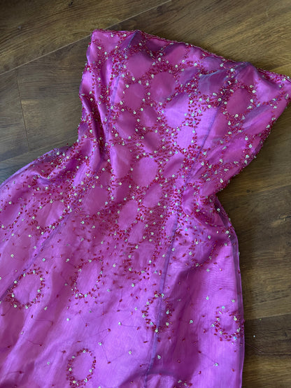 Pink strapless beaded a-line prom dress uk 10-12