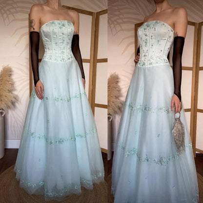 Light blue strapless fit & flare prom dress uk 8-10