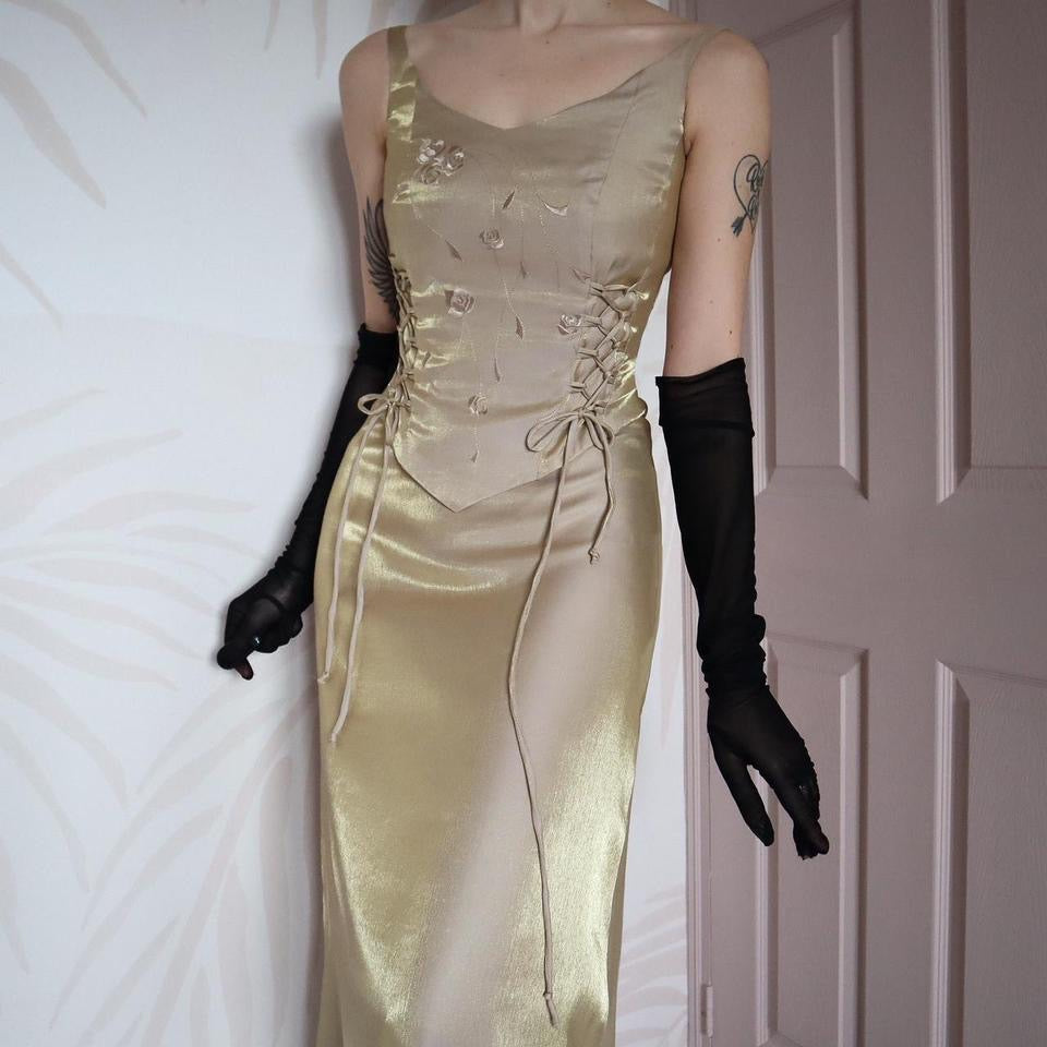 Shimmery gold 3-piece top, skirt & shawl set UK 8-10