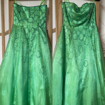 Green strapless beaded prom dress uk 10