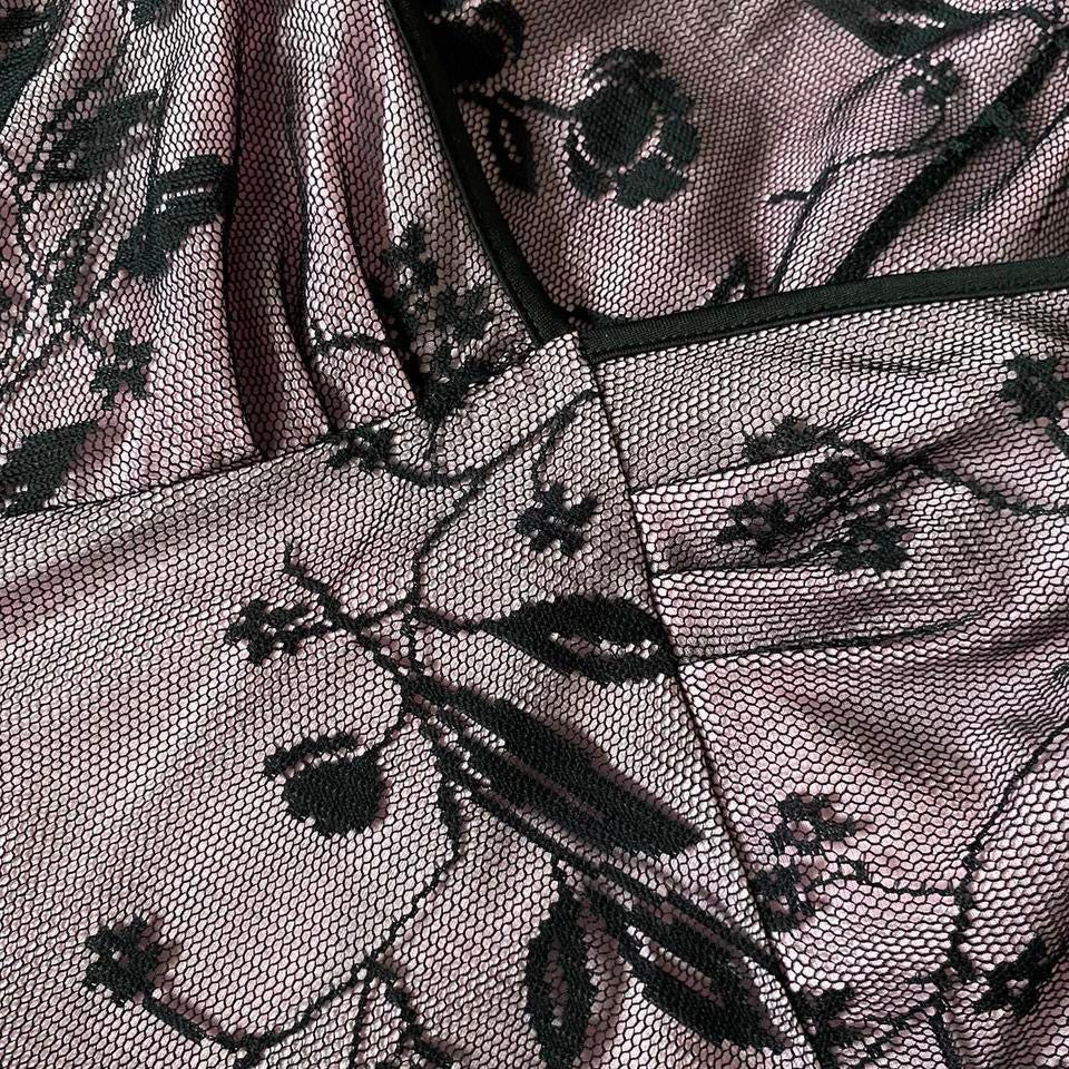 Pink & black lace Etam midi dress UK 14