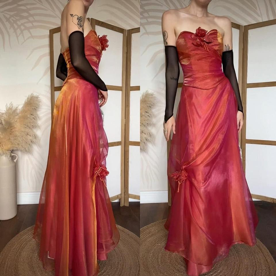 Iridescent orange/red 2 piece prom set uk 8