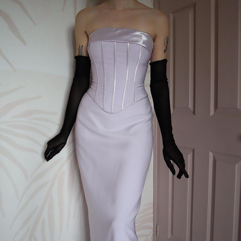 Lilac strapless corset evening dress UK 10-12