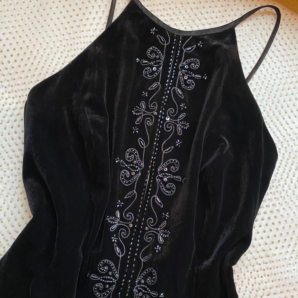 Black velvet Dave & Johnny 90s evening dress UK 12
