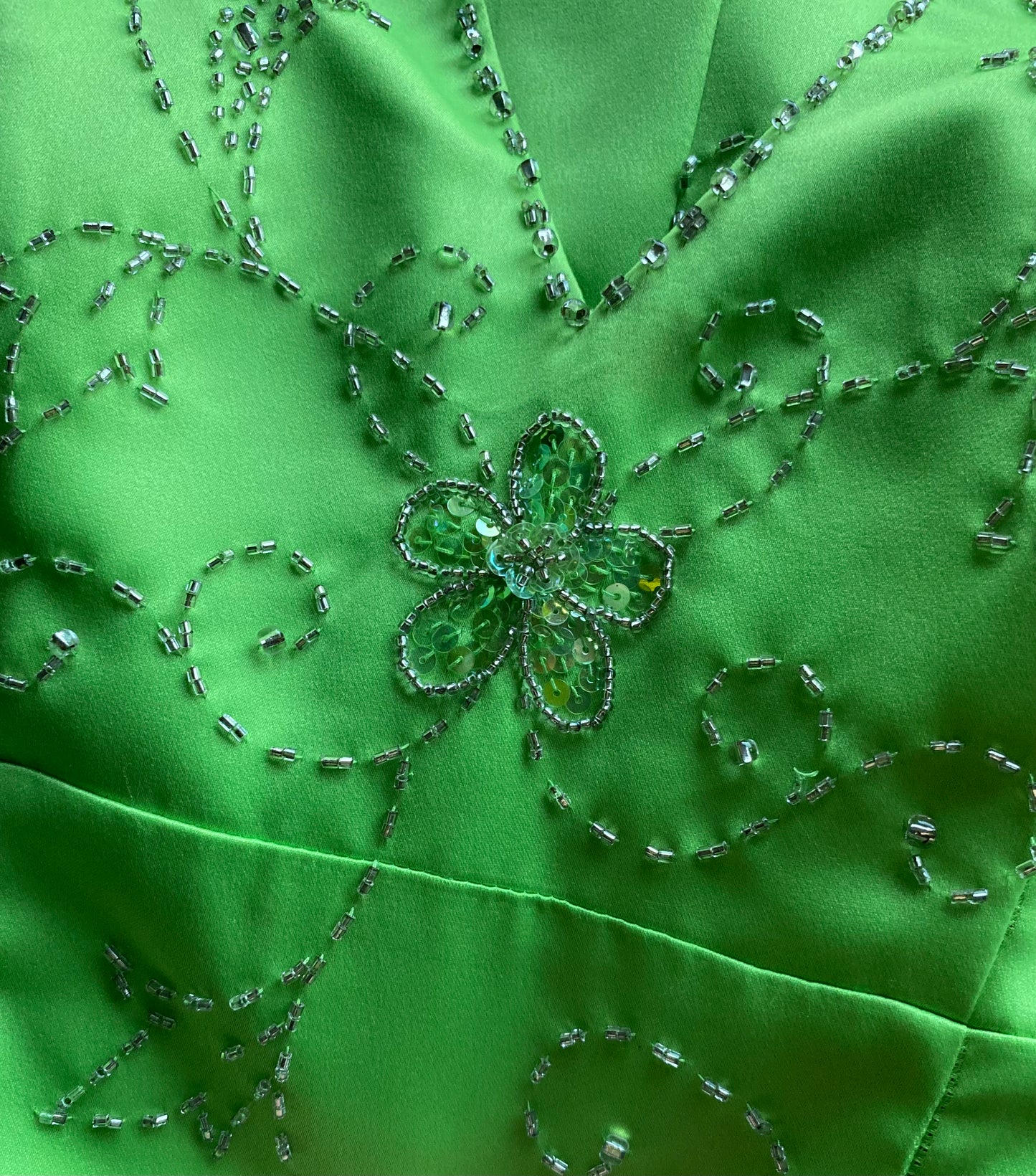 Morgan & Co green beaded halter neck evening gown UK 14