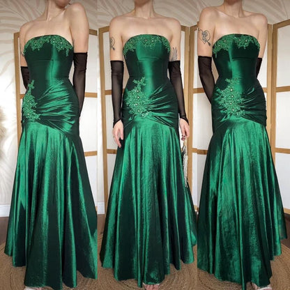 Dark green strapless fit & flare prom dress uk 8