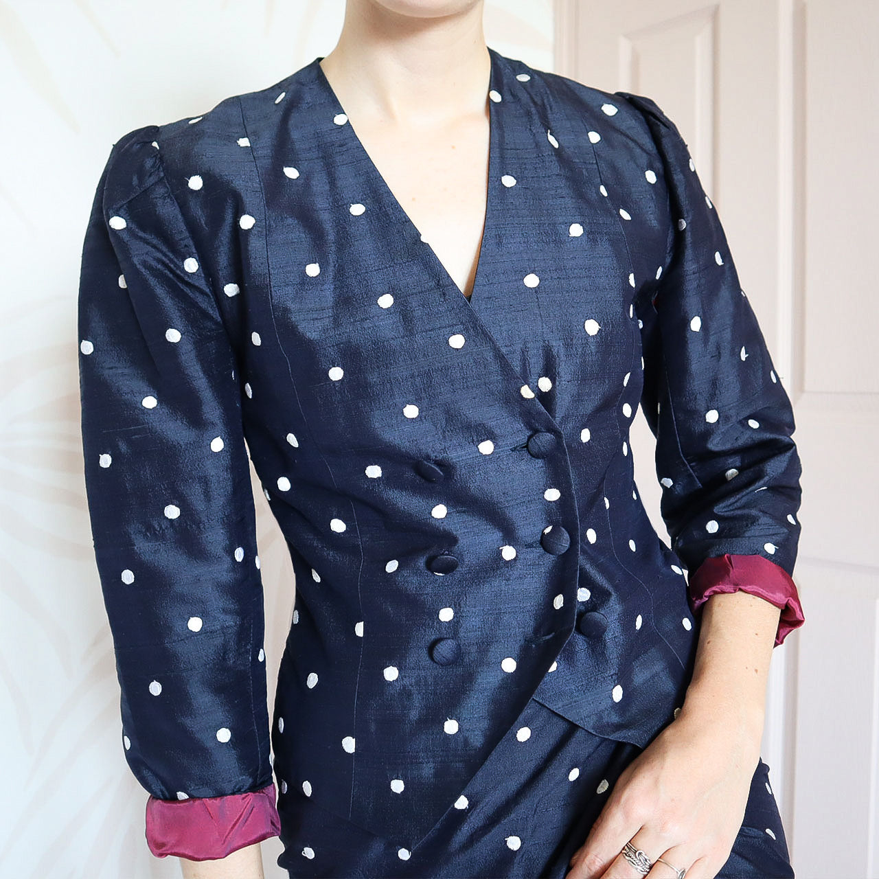 Polka dot Patsy Seddon 100% silk 2 piece UK 8