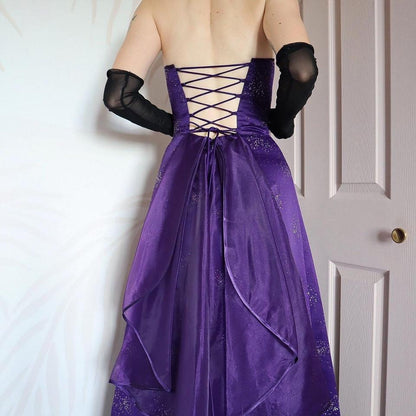 Purple Morgan & Co glittery strapless evening gown UK 10