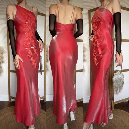 Orangey/red silky evening dress uk 6-8/XS