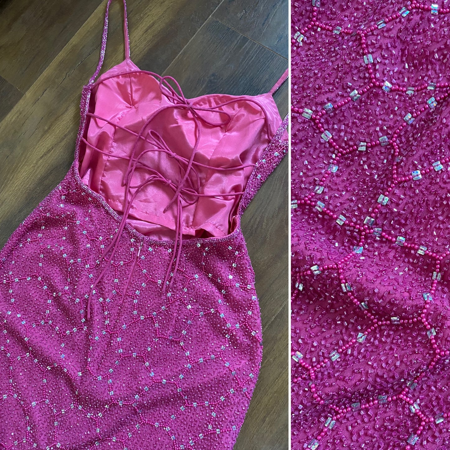 Aftershock 100% silk pink beaded evening dress uk 10