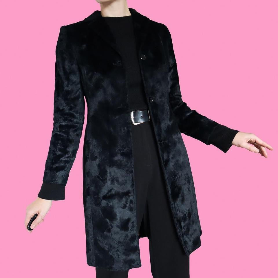 Soft black faux fur long blazer jacket UK 6/8