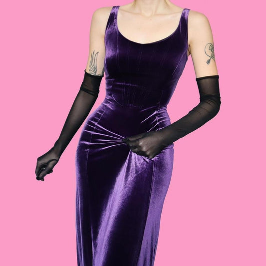 Laura Ashley purple velvet evening dress UK 12