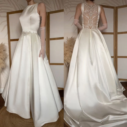 Hilary Morgan ivory satin fit & flare wedding dress uk 14