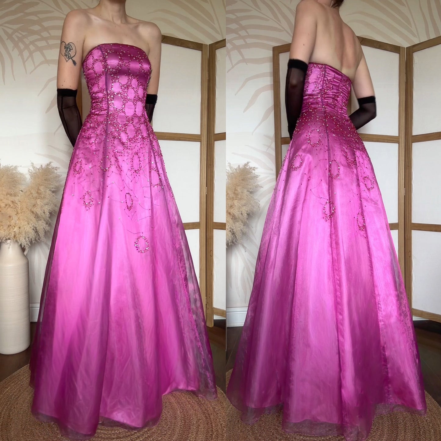 Pink strapless beaded a-line prom dress uk 10-12