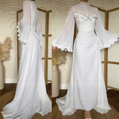 70s long flared sleeve wedding dress uk 12