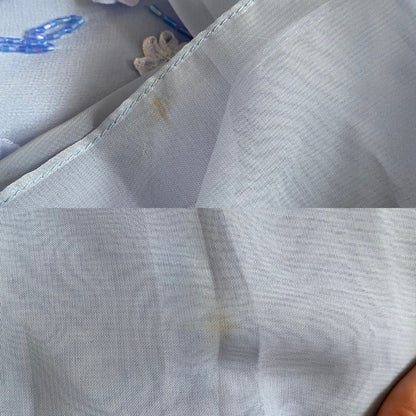 100% silk blue floral beaded evening gown & shawl UK 10