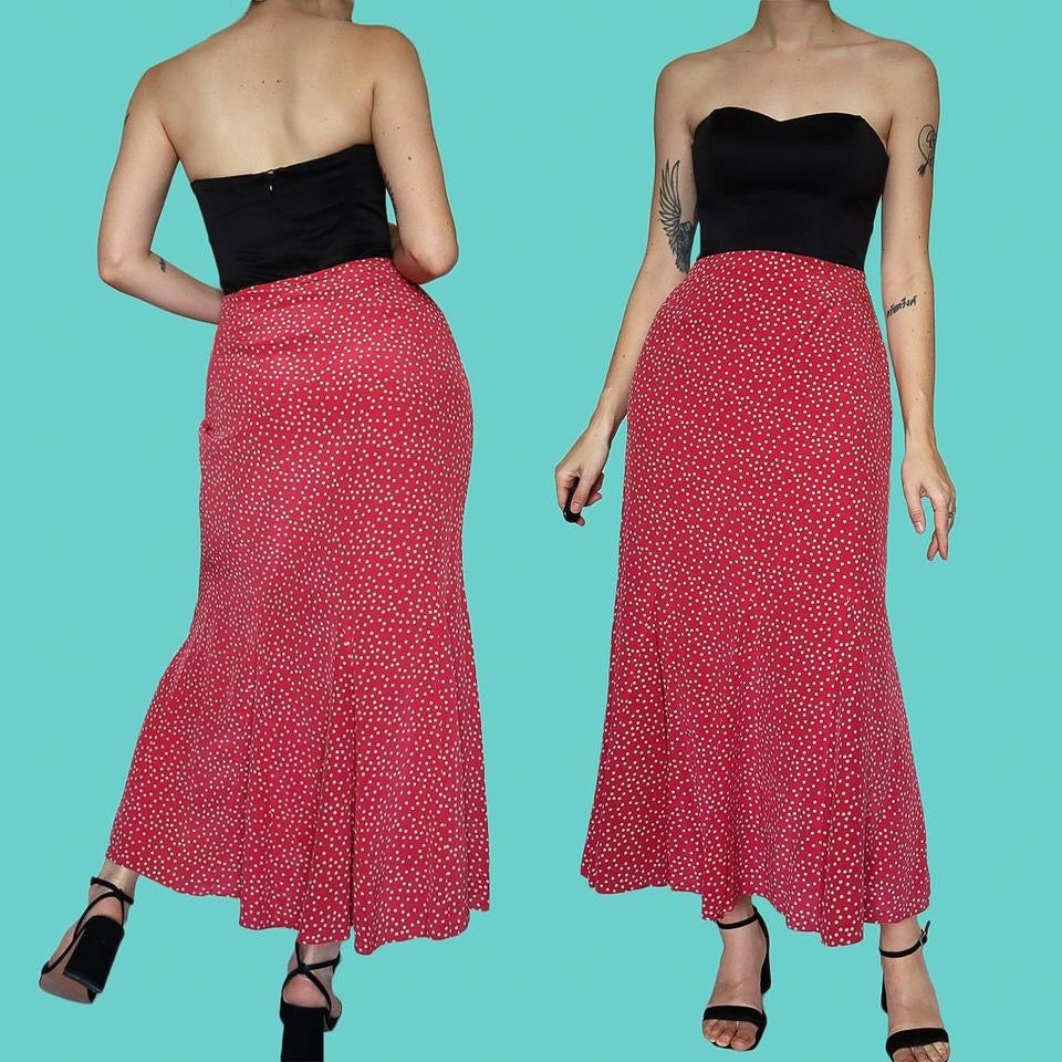 Laura Ashley pink polka dot maxi skirt UK 12
