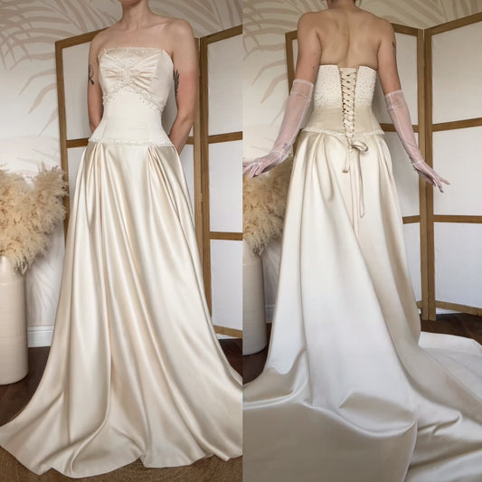 Ivory Maggie Sottero strapless a-line vintage wedding dress uk 10