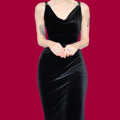 Black Vintage Debut Velvet Stretch Evening Party Dress UK Size 16