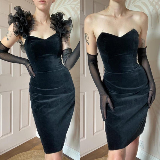 Black velvet dress with detachable straps UK 14