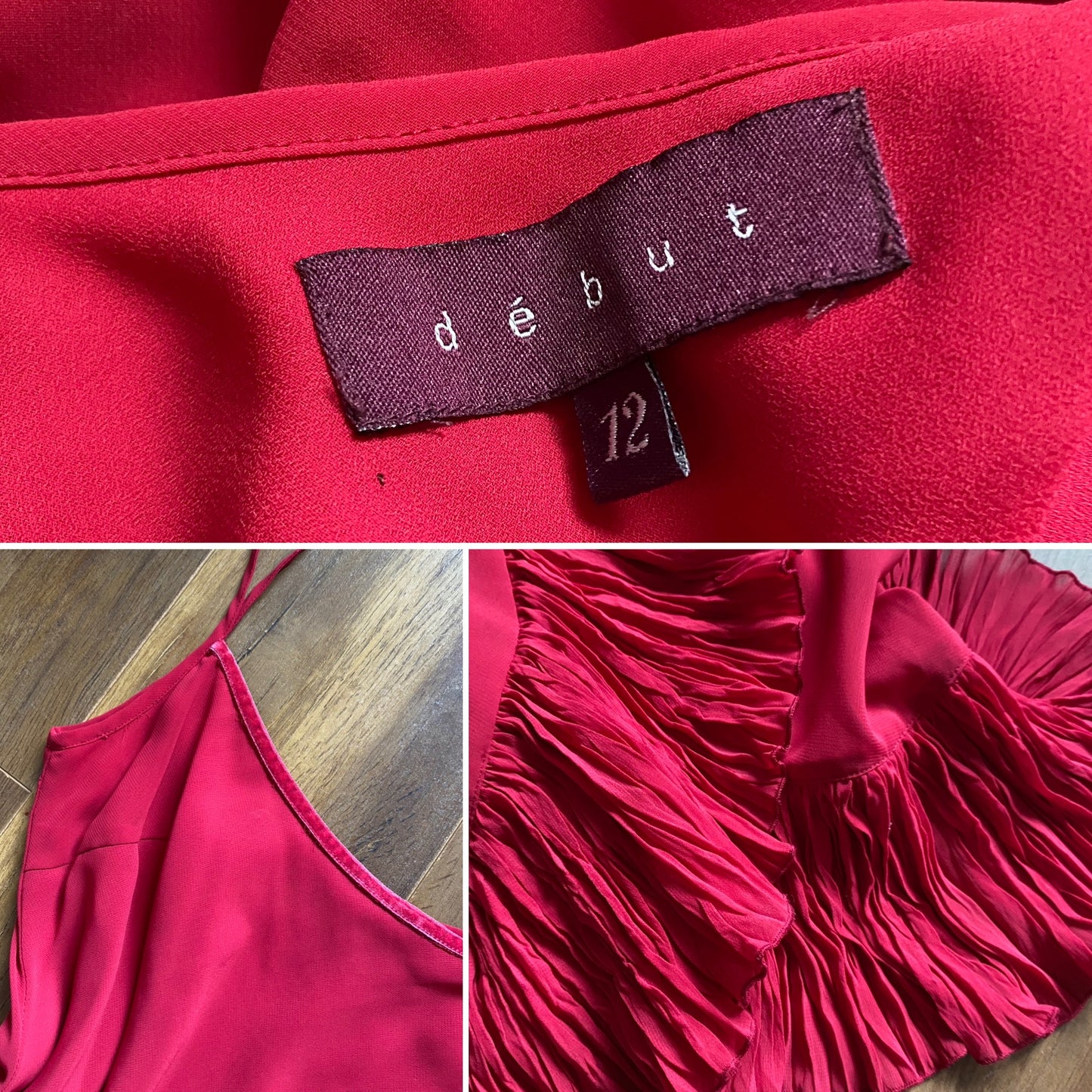 Debut red chiffon 2-piece dress & jacket uk 12