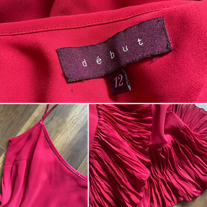 Debut red chiffon 2-piece dress & jacket uk 12