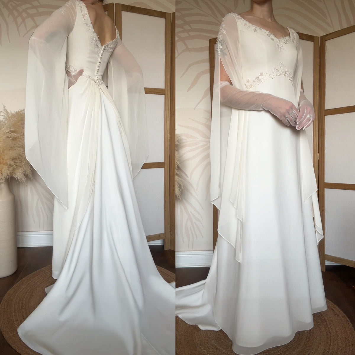 Ivory long sleeve ethereal wedding dress uk 10-12