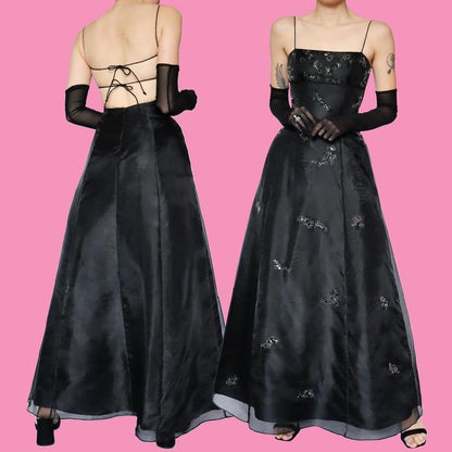 Black Morgan & Co organza a-line prom dress UK 12