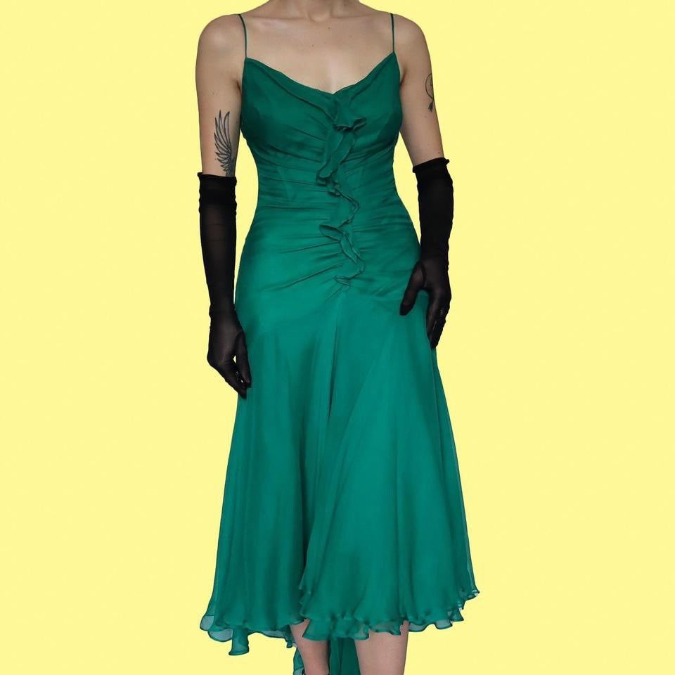 Green Pearce Fionda 100% Silk Midi Dress UK 14