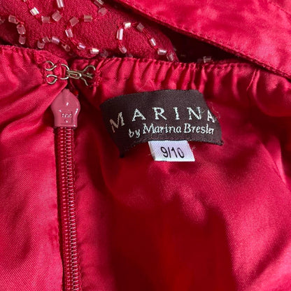 Fuchsia pink beaded open back evening dress UK 10