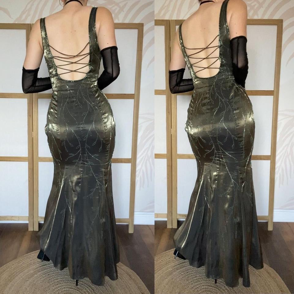 Christine Elizabeth iridescent green beaded gown UK 12