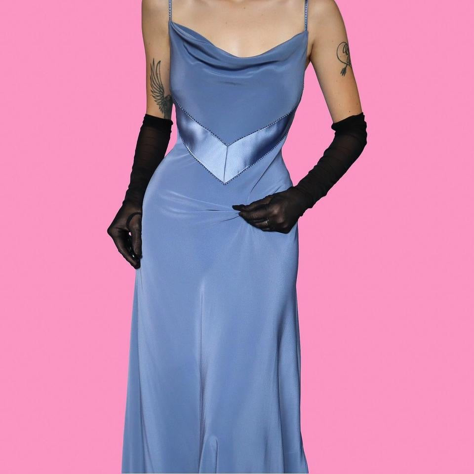 Cornflower blue slip evening dress UK 12