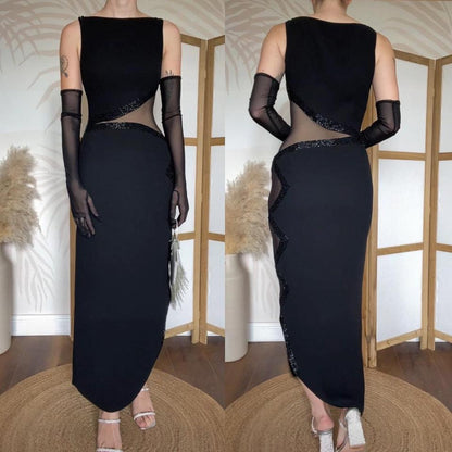 Frank Usher black sheer panelled evening dress uk 10