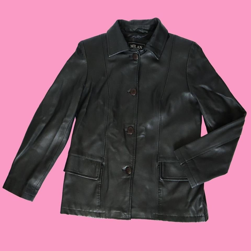 Black real leather jacket UK M