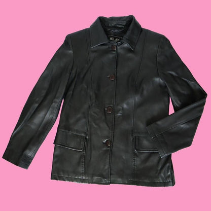Black real leather jacket UK M
