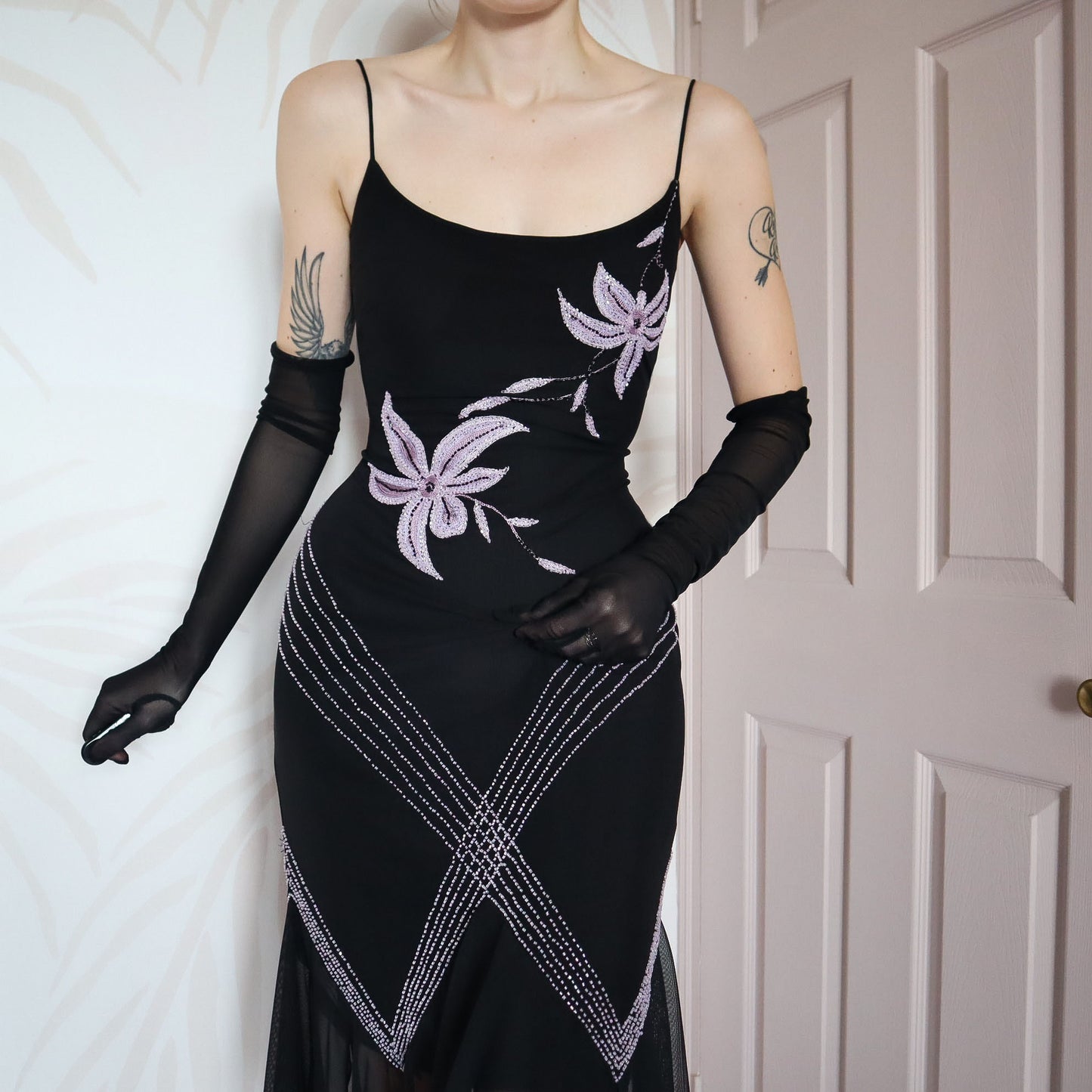 Black stretch beaded midi dress UK 12