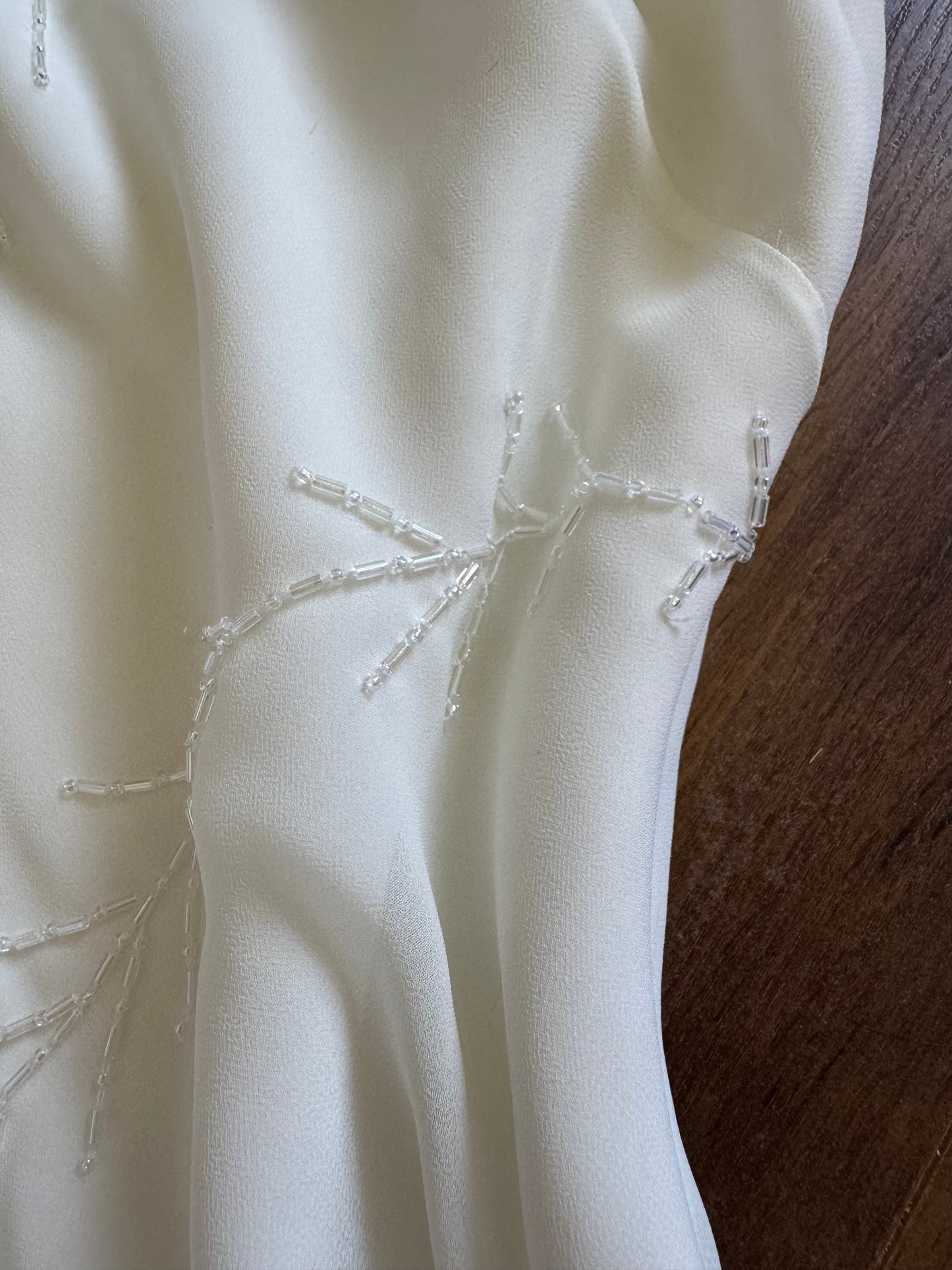 Ivory chiffon beaded wedding dress uk 14