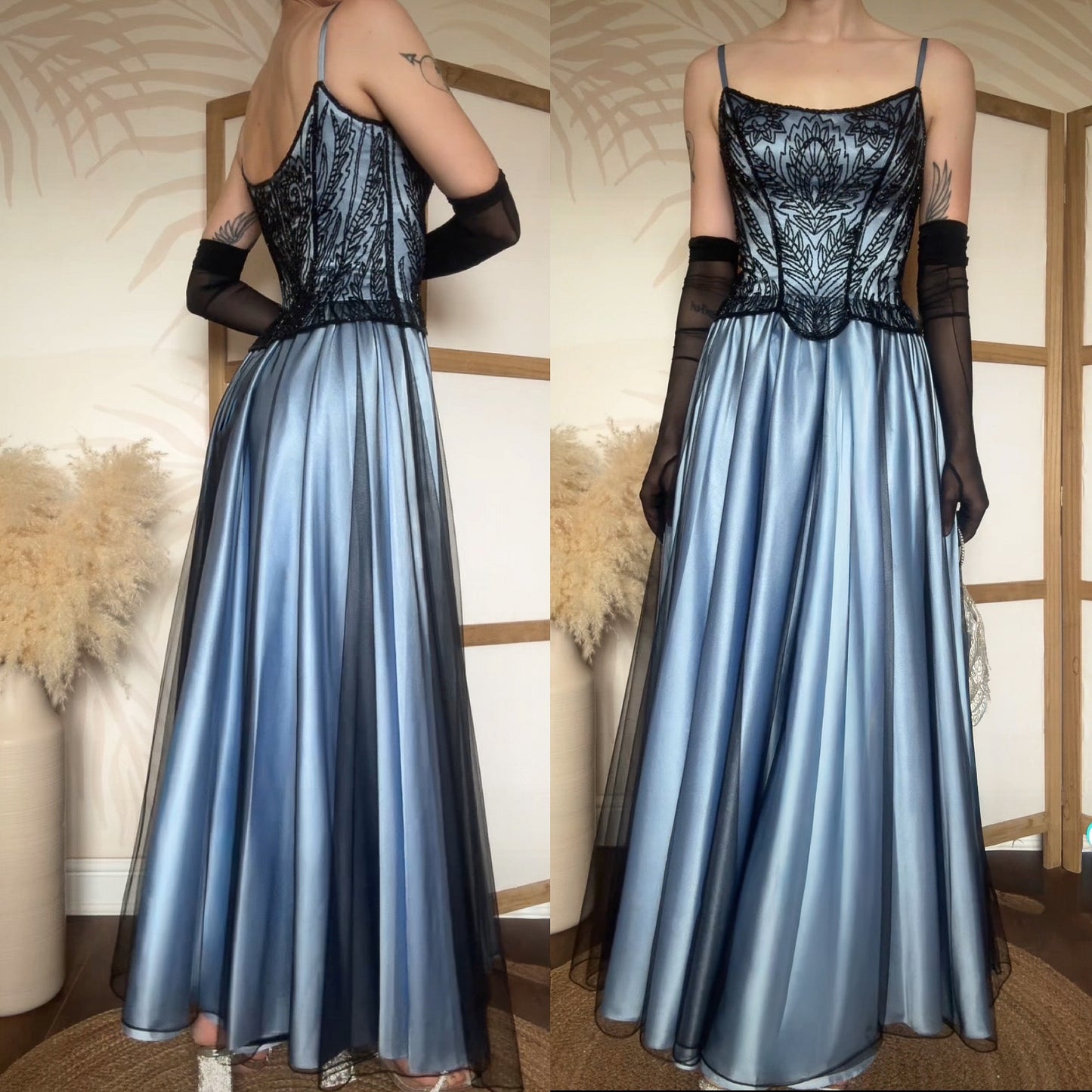 Christine Elizabeth blue & black a-line evening dress uk 10-12