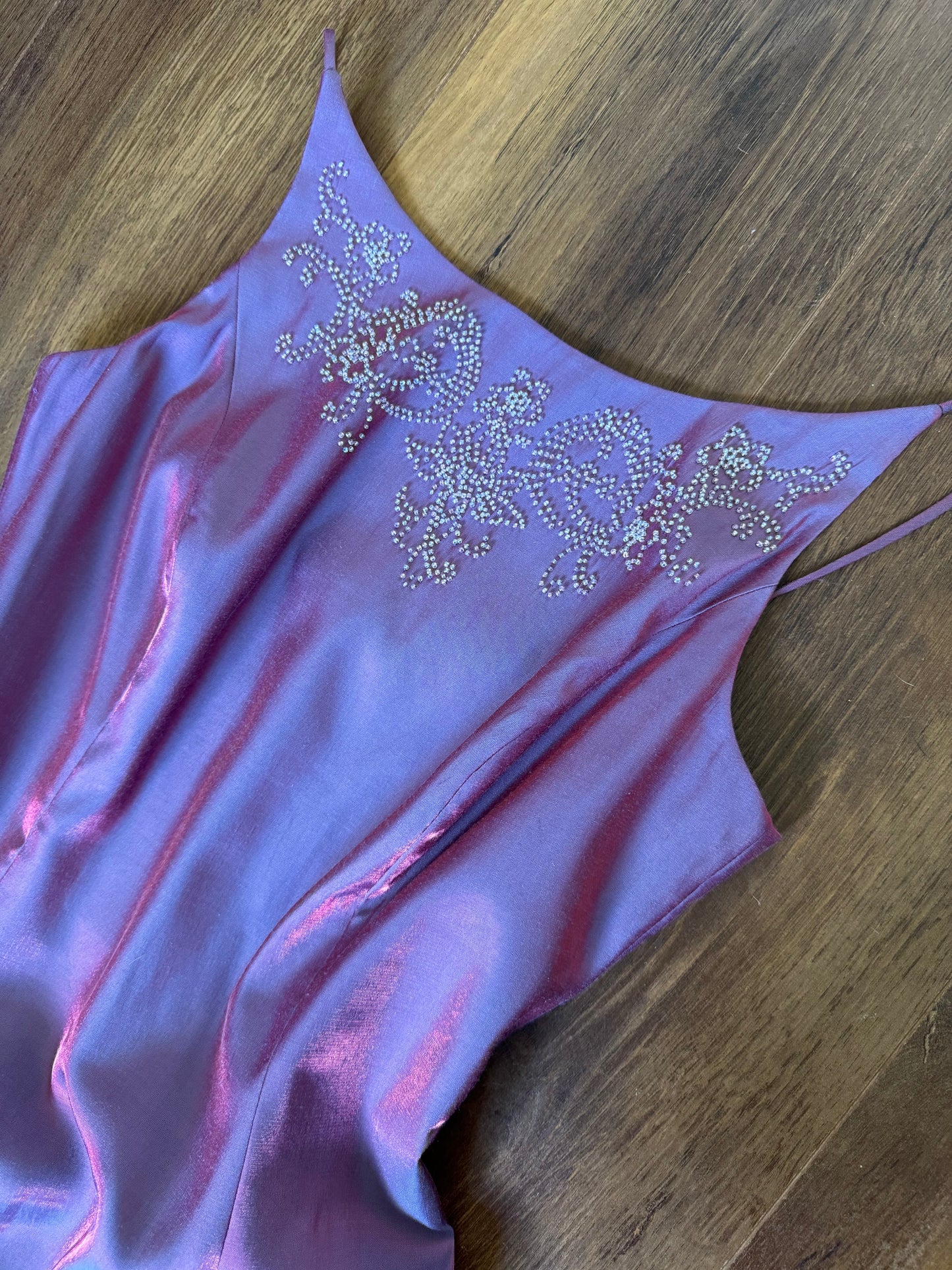 Debut purple iridescent evening dress & shawl uk 12