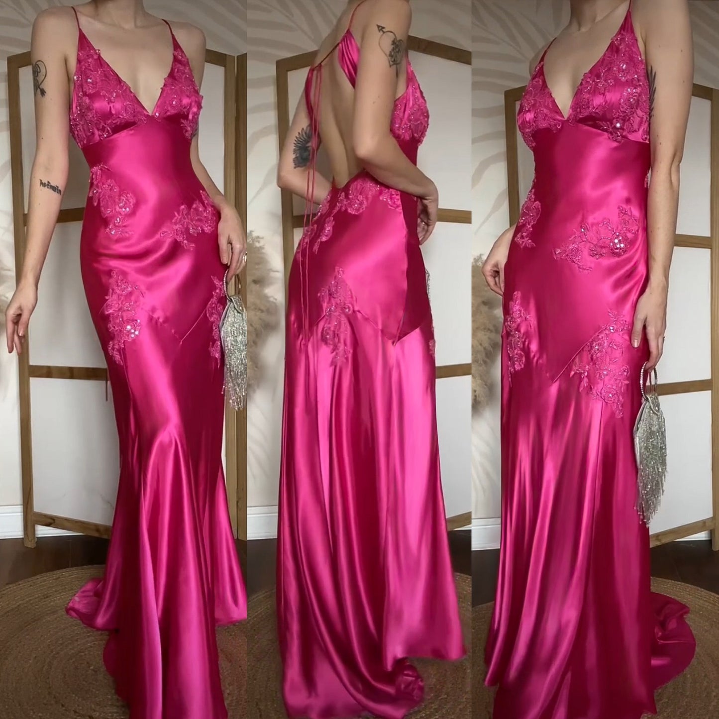 Niki Livas pink satin prom dress uk 10