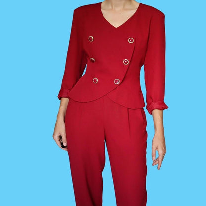 Red 2 piece 80s trouser suit UK 12