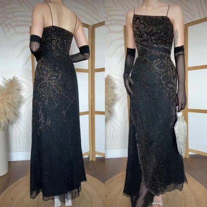 Yve London black beaded evening dress uk 12