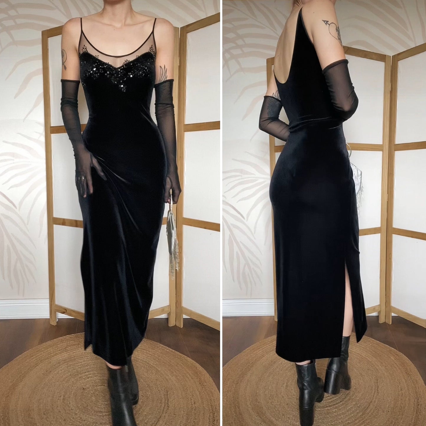 Debut black velvet stretch evening dress uk 14